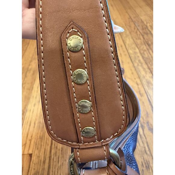 Ghurka Shoulder Bag Womens Brown Leather Pebbled Purse Brass Hardware Handbag - Picture 4 of 10